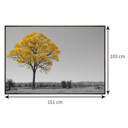 Tela Canvas Decorativa em Preto e Branco Destaque Colorido Ipê Amarelo
