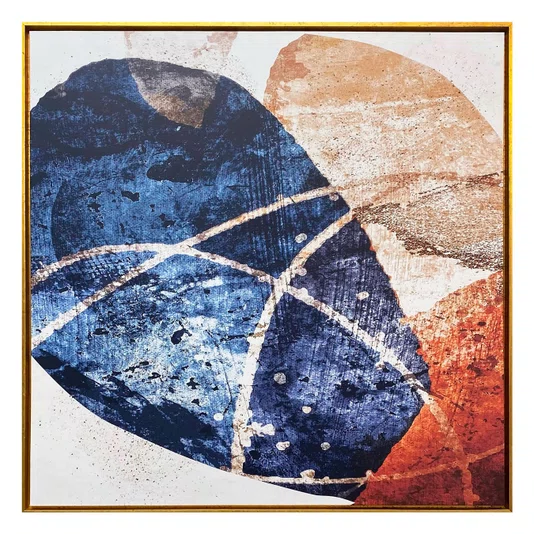Tela em Canvas com Moldura Dourada: Arte Abstrata Cores Vibrantes 125x125 cm