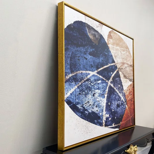 Tela em Canvas com Moldura Dourada: Arte Abstrata Cores Vibrantes 125x125 cm