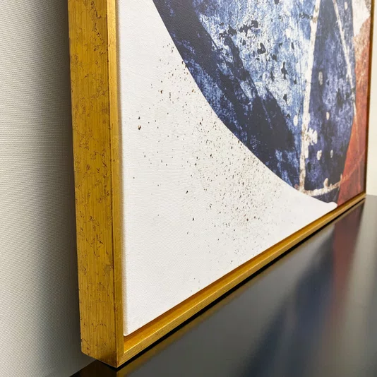 Tela em Canvas com Moldura Dourada: Arte Abstrata Cores Vibrantes 125x125 cm