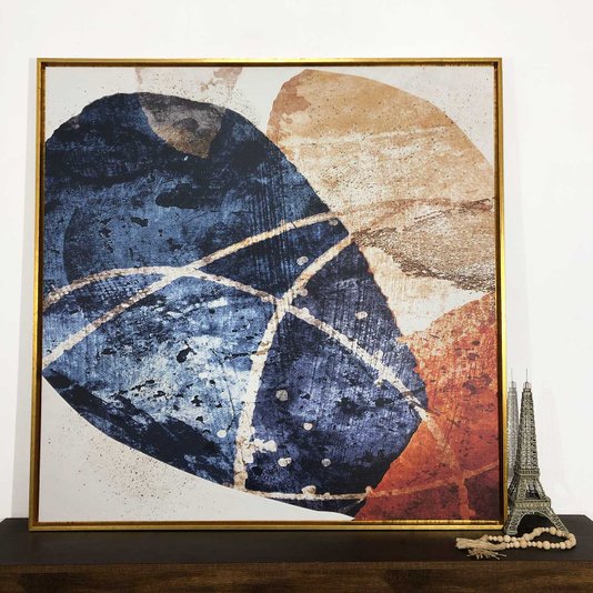 Tela em Canvas com Moldura Dourada: Arte Abstrata Cores Vibrantes 125x125 cm