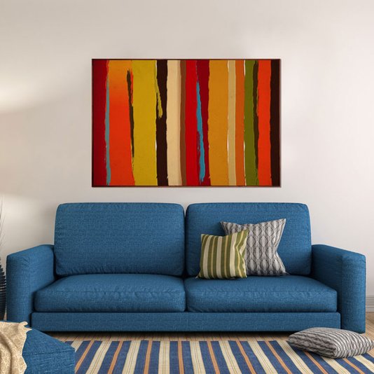 Tela Faixas Arte Moderna Colorida com Moldura Marrom 150x100cm