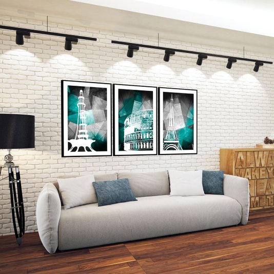 Trio de Quadros Cidades Monumentos Kit com 3 Quadros - Escolha o Tamanho
