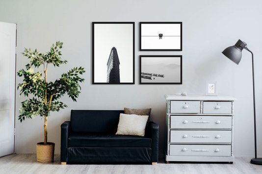 Trio de Quadros Escandinavos Kit em Preto e Branco 130x90cm