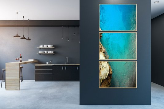 Trio de Quadros Telas Decorativas Paisagem Fundo do Mar 70x160 cm