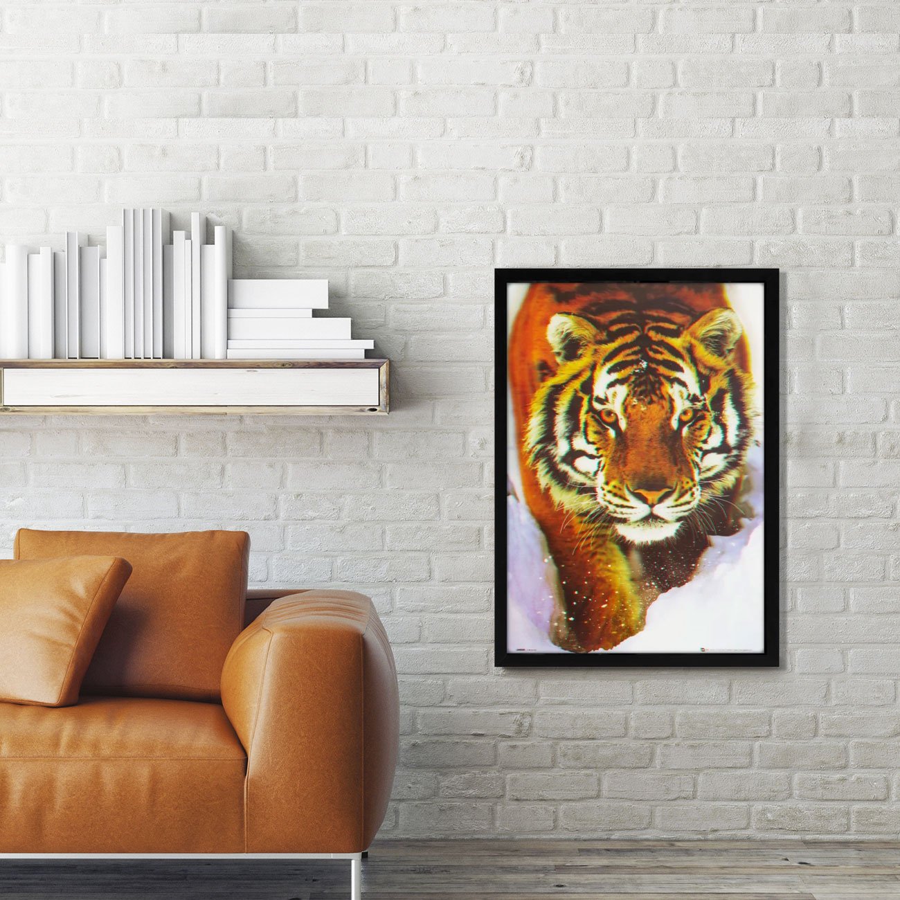 Poster O tigre de imagem 3d emerge da parede destruída