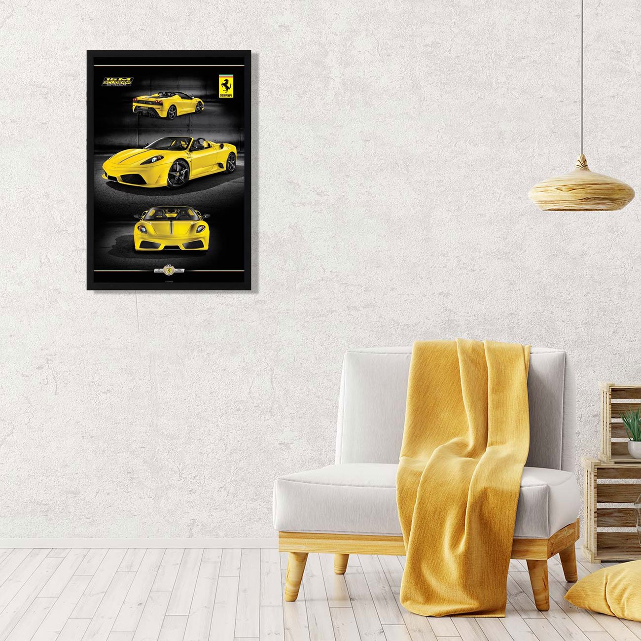 Quadro Ferrari Amarela Tela Pintura Canvas com Chassi 60x90cm