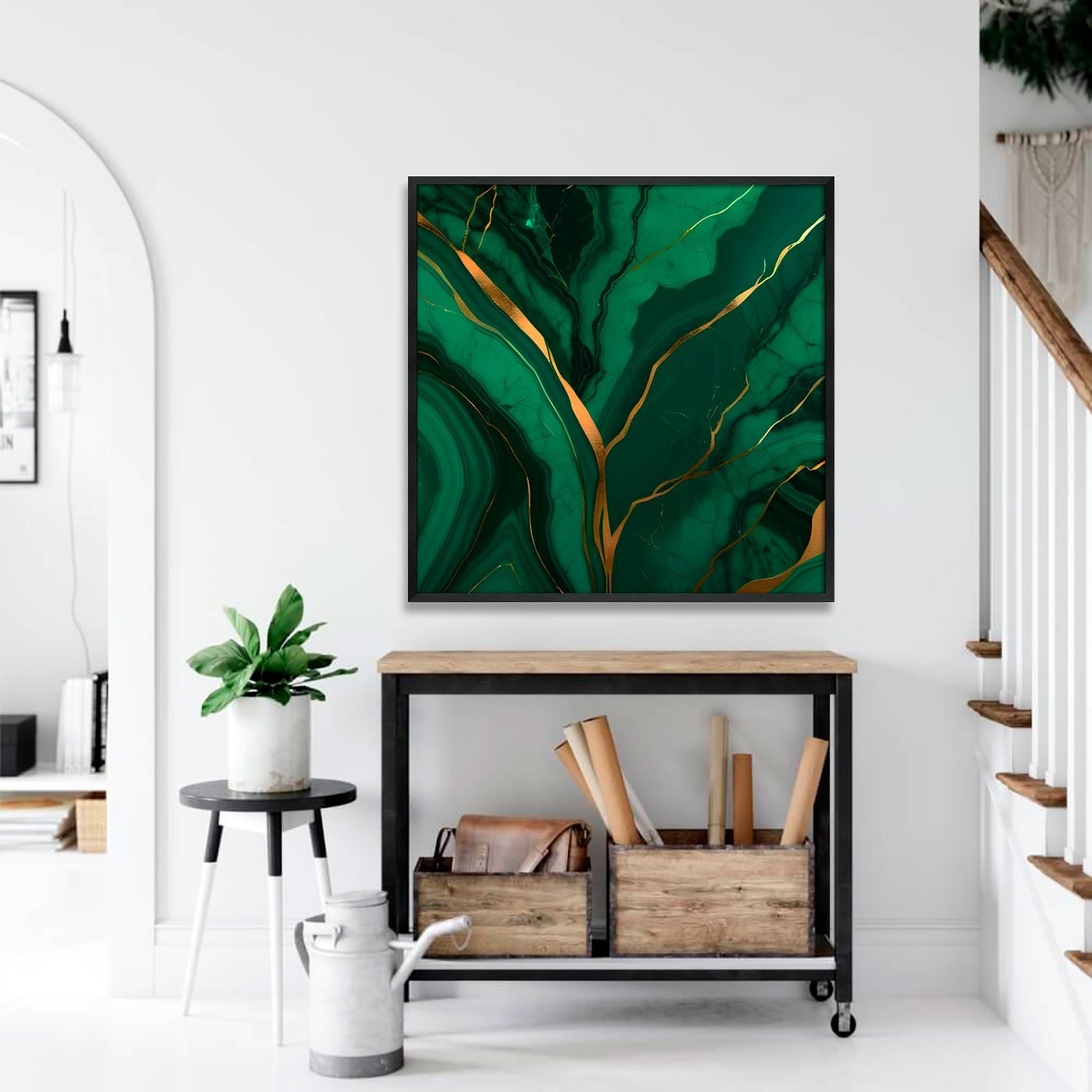 Quadro Abstrato Arte Luxuosa em tons de Verde Esmeralda com Moldura e Vidro Quadro Abstrato Arte Luxuosa em tons de Verde Esmeralda com Moldura e Vidro