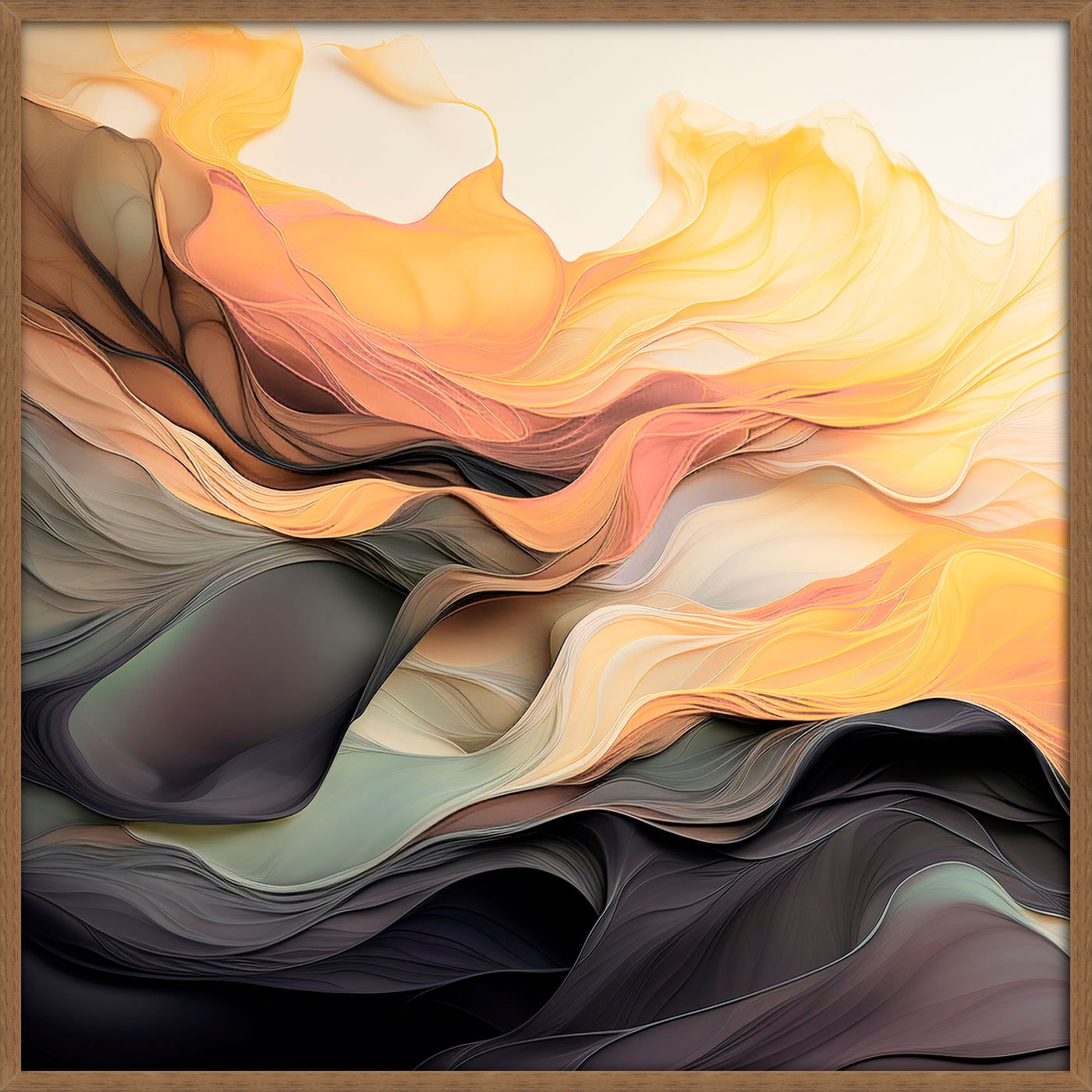 Quadro Abstrato Arte Moderna Ondas Coloridas com Moldura e Vidro
