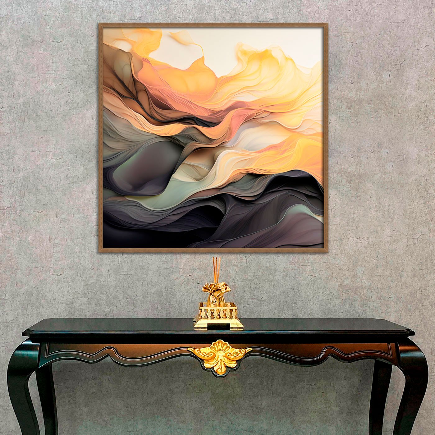 Quadro Abstrato Arte Moderna Ondas Coloridas com Moldura e Vidro