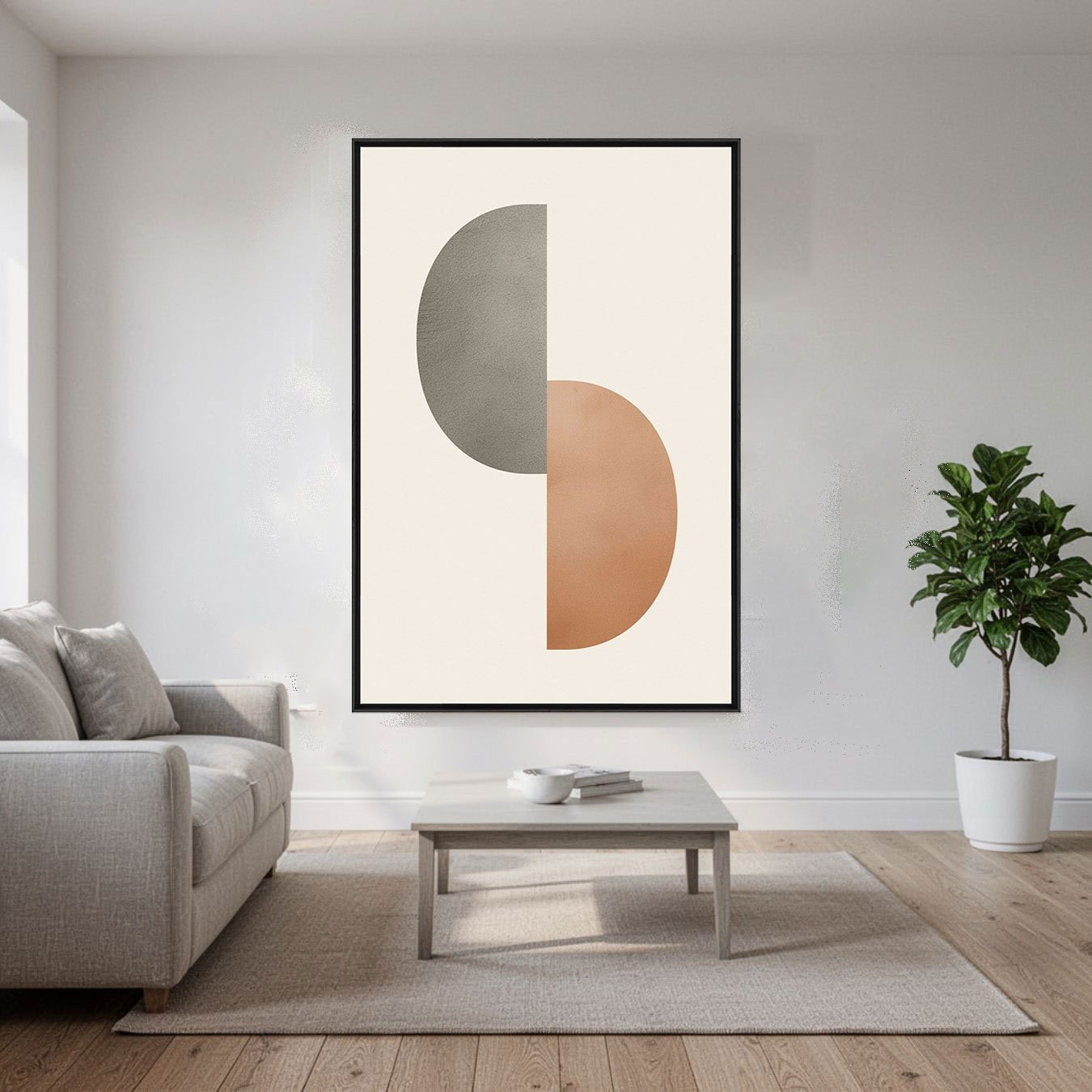 Quadro Abstrato Dualidade em Terracota e Cinza Decoração Minimalista