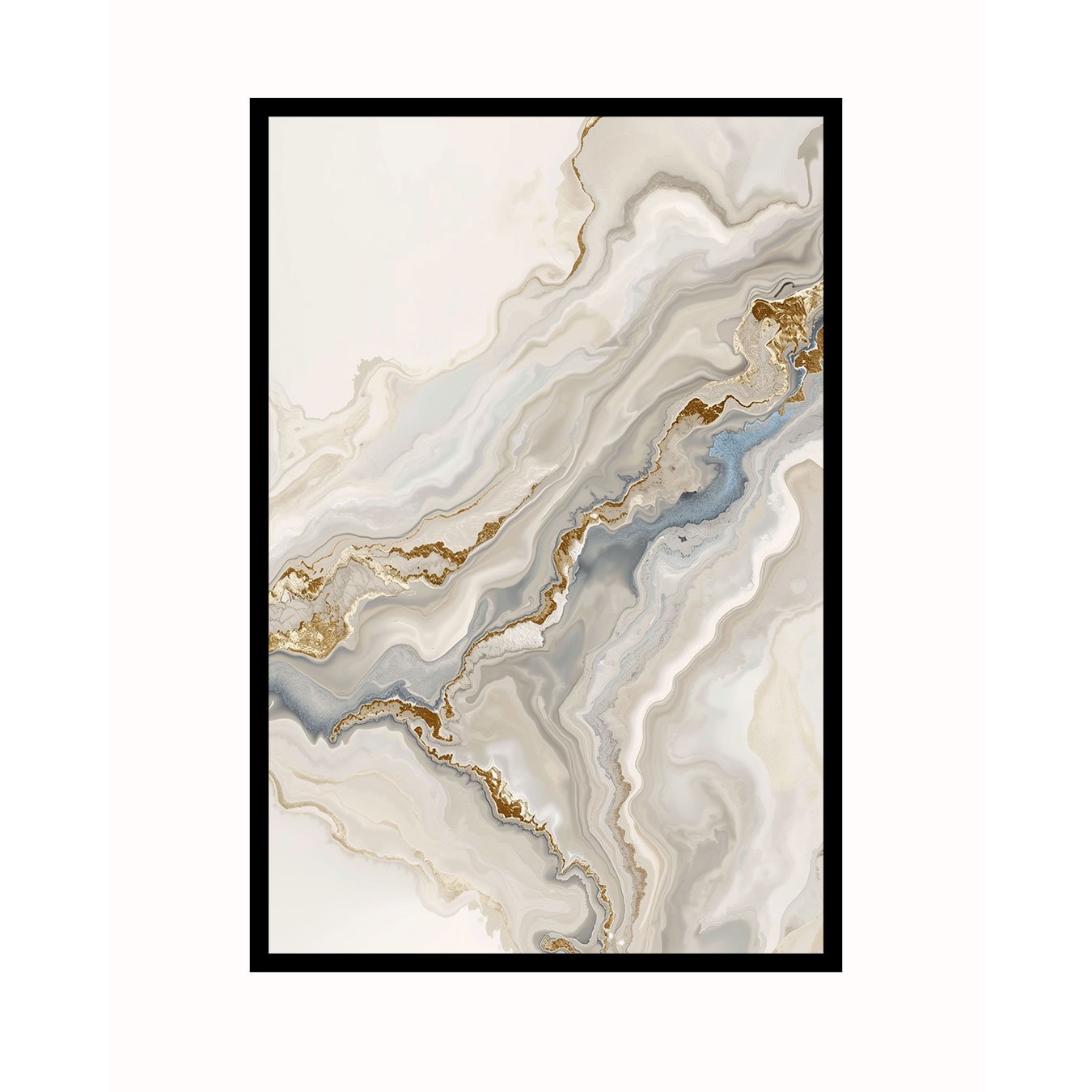 Quadro Abstrato Efeito Mármore Moderno em Tons de Bege Ocre e Cinza Minimalista