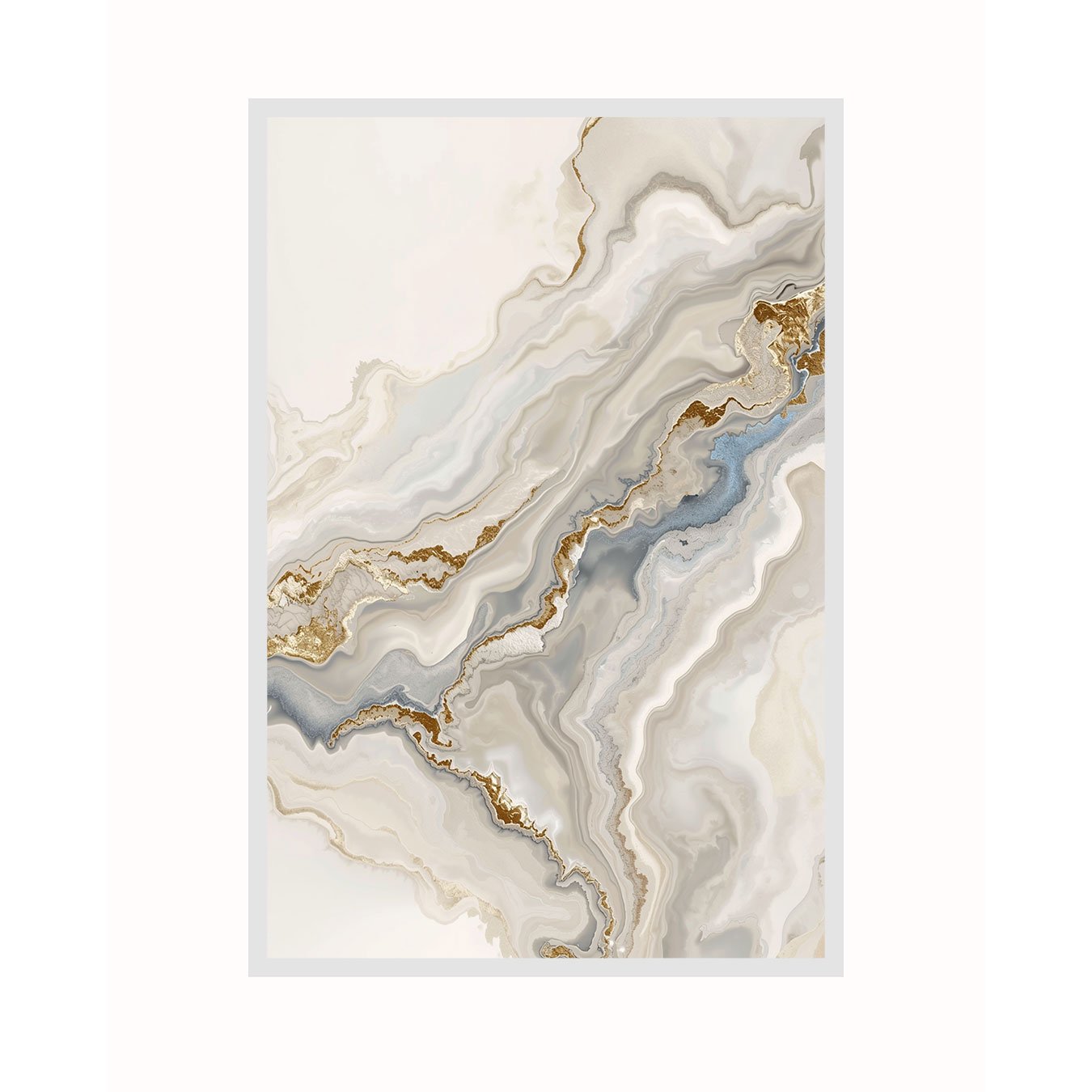 Quadro Abstrato Efeito Mármore Moderno em Tons de Bege Ocre e Cinza Minimalista