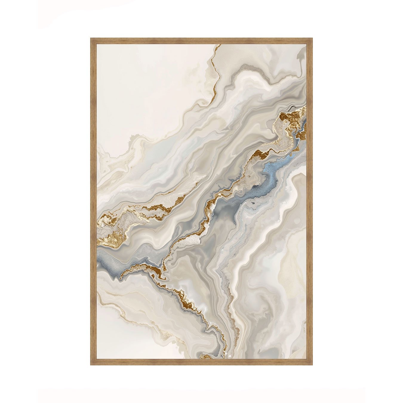 Quadro Abstrato Efeito Mármore Moderno em Tons de Bege Ocre e Cinza Minimalista