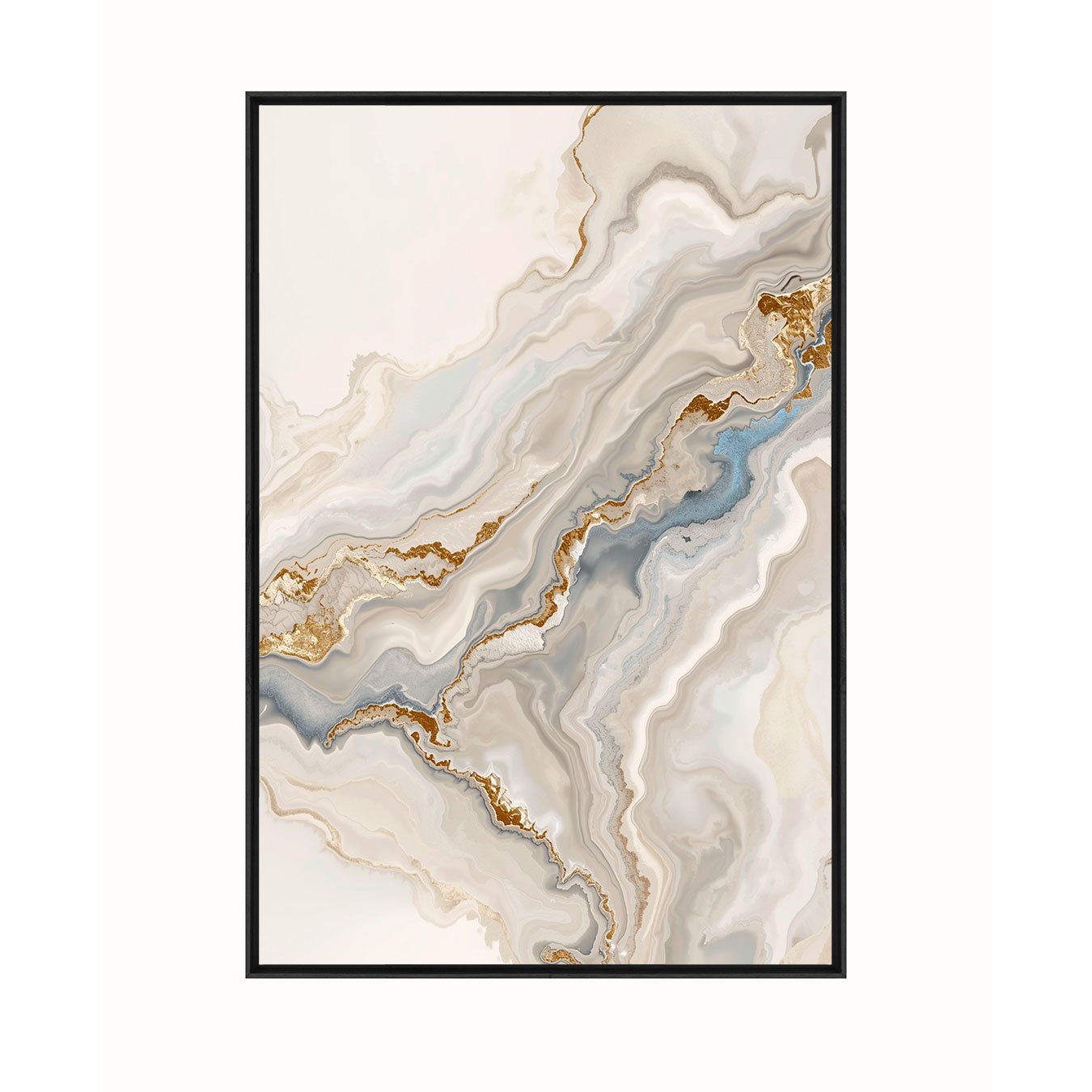 Quadro Abstrato Efeito Mármore Moderno em Tons de Bege Ocre e Cinza Minimalista