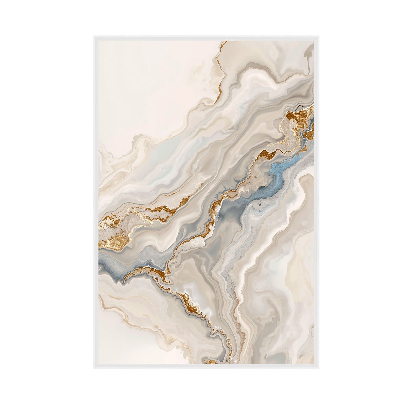 Quadro Abstrato Efeito Mármore Moderno em Tons de Bege Ocre e Cinza Minimalista