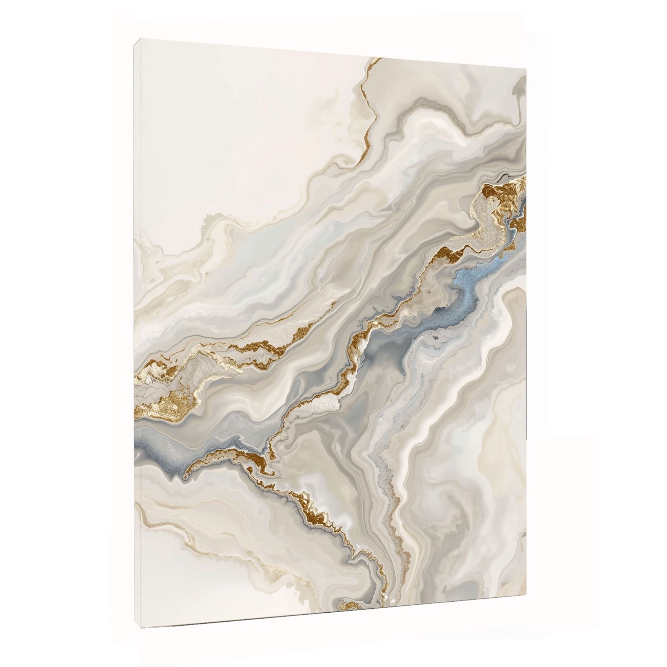 Quadro Abstrato Efeito Mármore Moderno em Tons de Bege Ocre e Cinza Minimalista