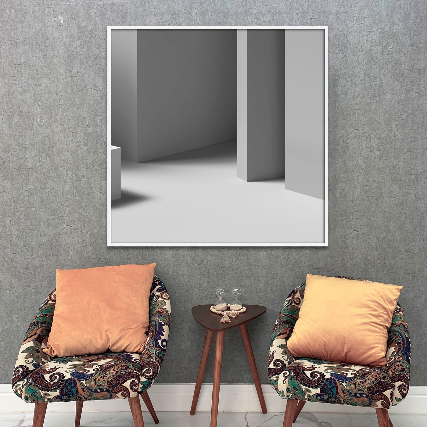 Quadro Abstrato em Tons de Cinza Arte Geométrica Moderna com Moldura e Vidro Quadro Abstrato em Tons de Cinza Arte Geométrica Moderna com Moldura e Vidro