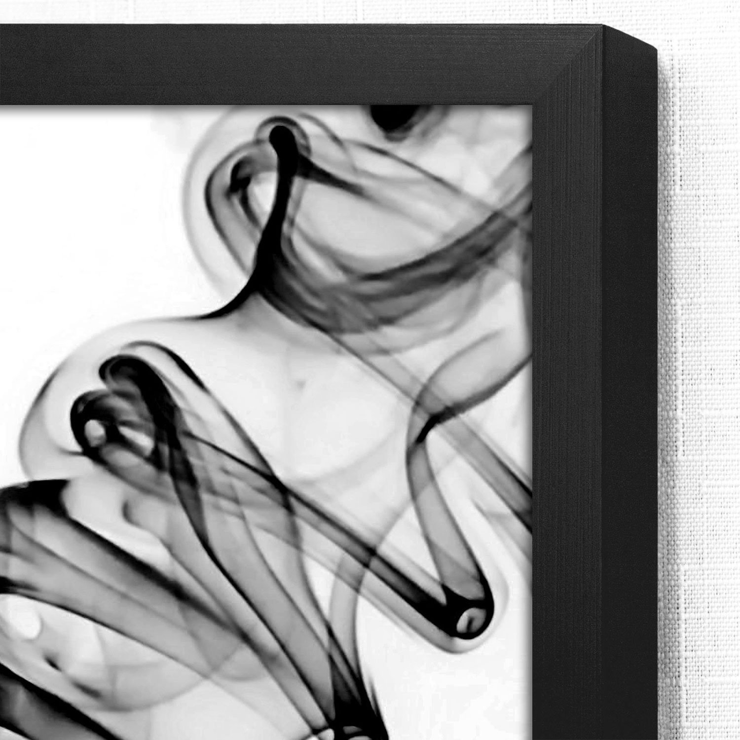 Quadro Abstrato Fumaça Preto e Branco com Moldura Preta 80x80 cm