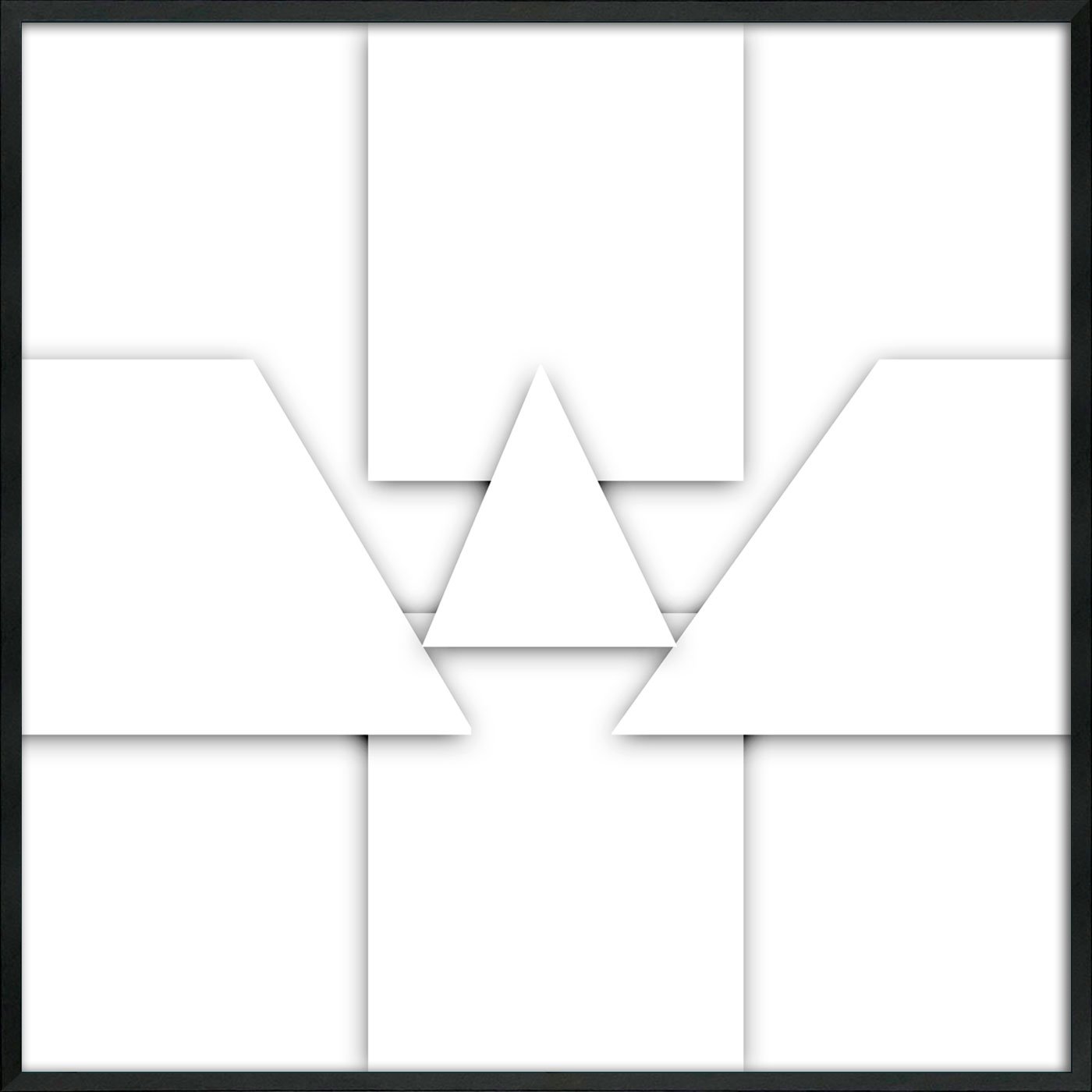 Quadro Abstrato Geometrico em Camadas Arte Minimalista com Moldura e Vidro