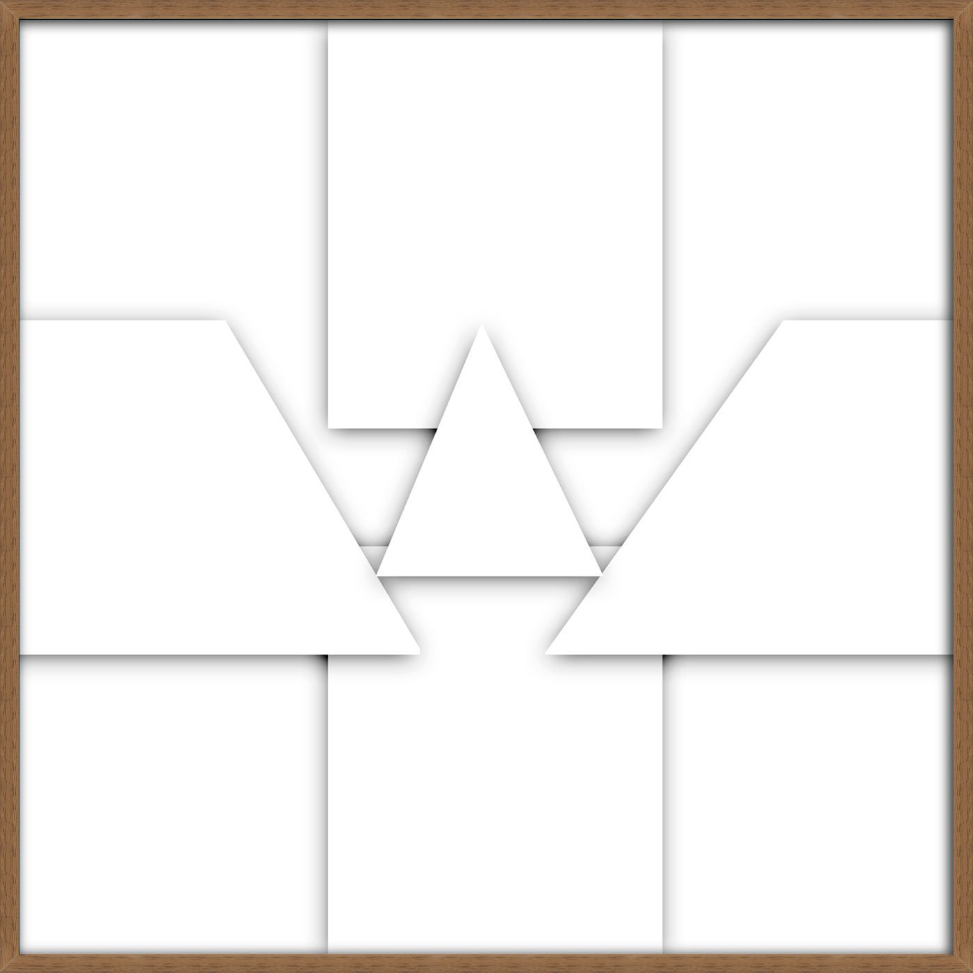 Quadro Abstrato Geometrico em Camadas Arte Minimalista com Moldura e Vidro