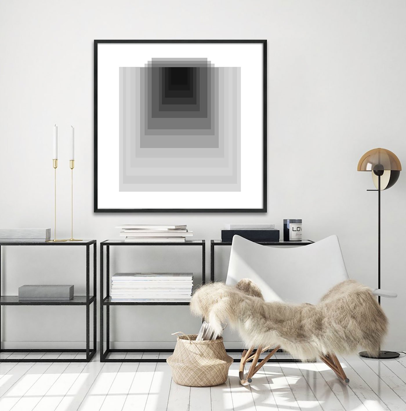 Quadro Abstrato Geométrico Profundo Preto e Branco Moderno com Moldura e Vidro Quadro Abstrato Geométrico Profundo Preto e Branco Moderno com Moldura e Vidro