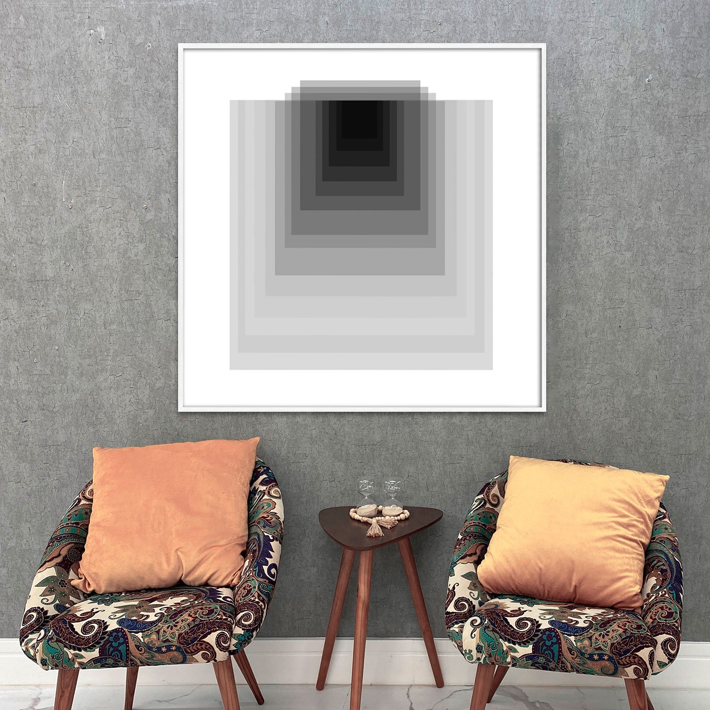 Quadro Abstrato Geométrico Profundo Preto e Branco Moderno com Moldura e Vidro Quadro Abstrato Geométrico Profundo Preto e Branco Moderno com Moldura e Vidro