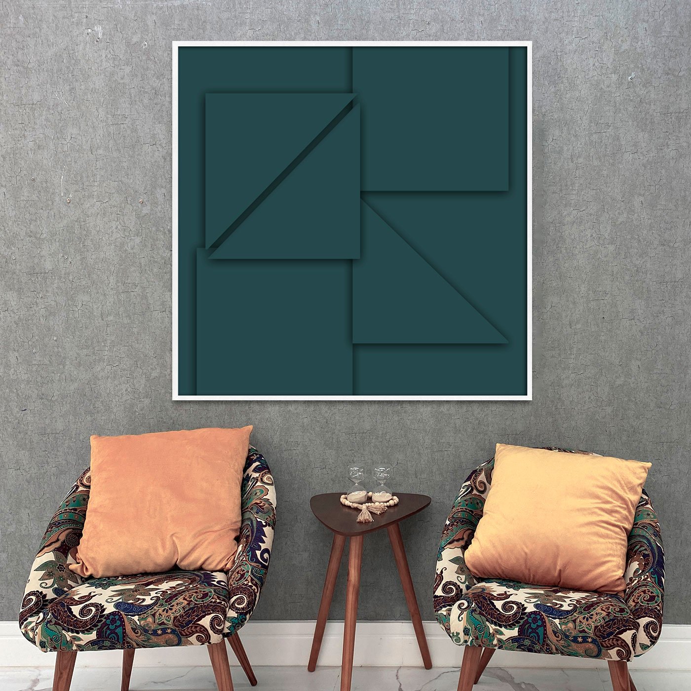 Quadro Abstrato Geométrico Verde Petróleo Arte Moderna com Moldura e Vidro Quadro Abstrato Geométrico Verde Petróleo Arte Moderna com Moldura e Vidro