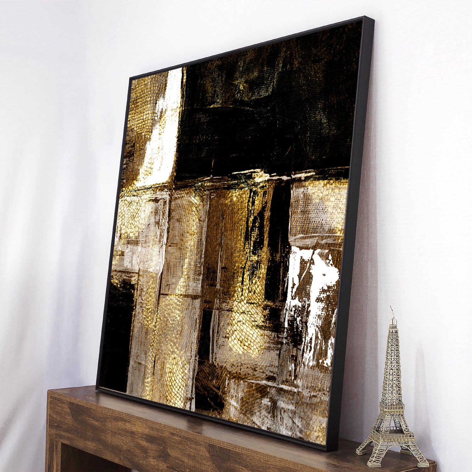 Quadro Abstrato Grande Arte Moderna com Moldura Preta 120x120 cm