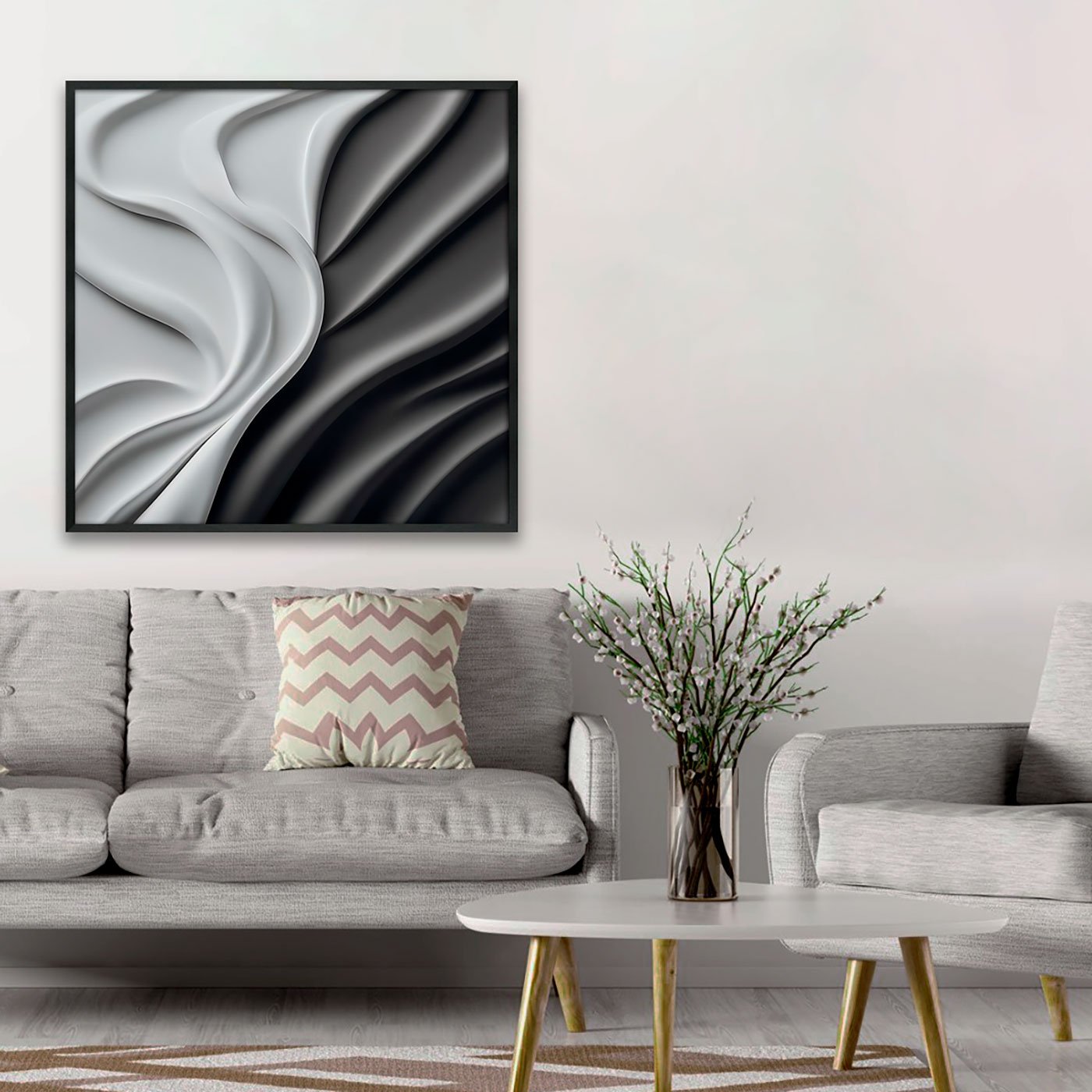 Quadro Abstrato Moderno em Ondas Fluidas Estilo Relevo 3D com Moldura e Vidro Quadro Abstrato Moderno em Ondas Fluidas Estilo Relevo 3D com Moldura e Vidro
