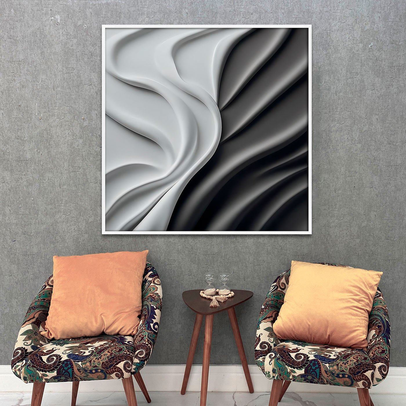 Quadro Abstrato Moderno em Ondas Fluidas Estilo Relevo 3D com Moldura e Vidro Quadro Abstrato Moderno em Ondas Fluidas Estilo Relevo 3D com Moldura e Vidro