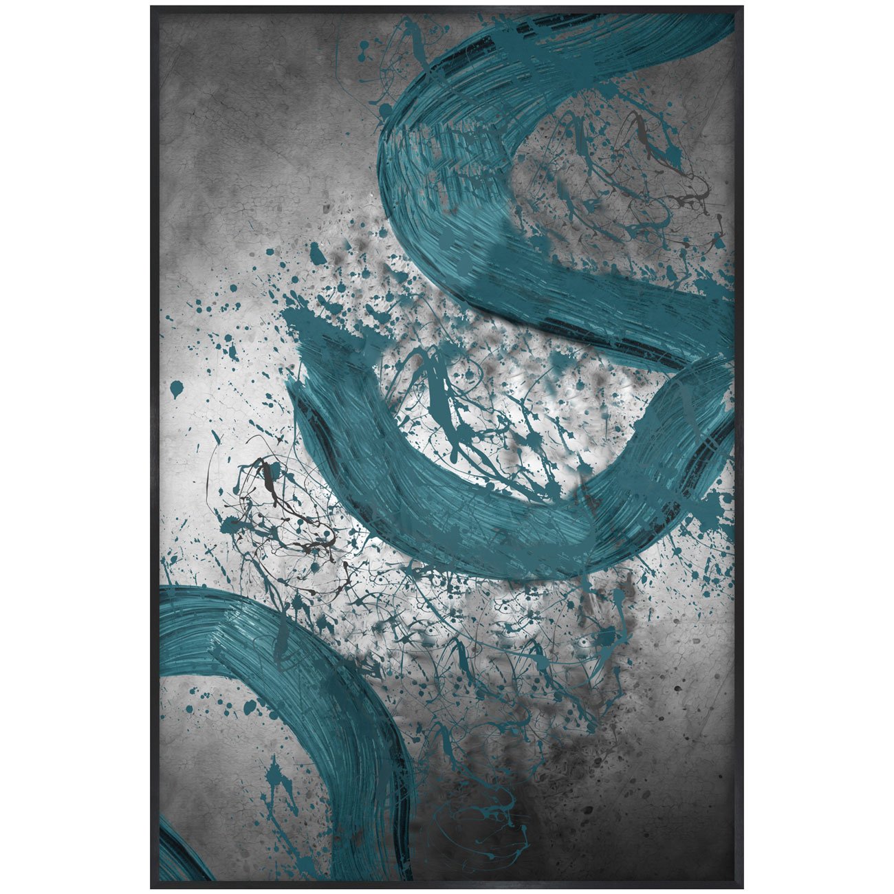 Quadro Abstrato Moderno Pinceladas de Arte Azul 60x90 cm