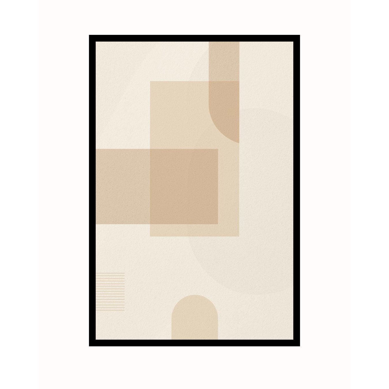 Quadro Arte Abstrata Minimalista Bege Geométrico com Curvas Decoração Moderna