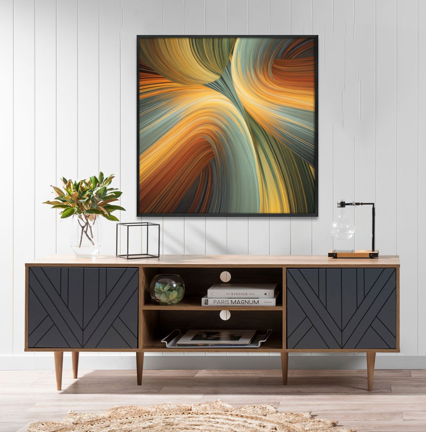 Quadro Decorativo Abstrato Fluido em Cores Vibrantes com Moldura e Vidro Quadro Decorativo Abstrato Fluido em Cores Vibrantes com Moldura e Vidro