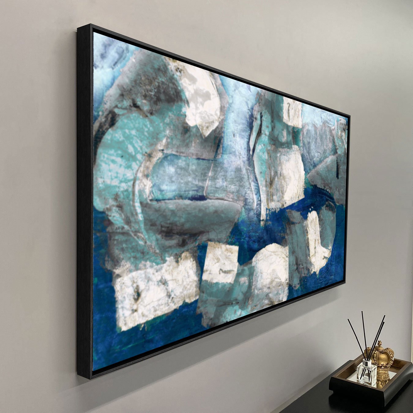 Quadro Decorativo em Tela Canvas Abstrato Colorido com Moldura Preta Moderna Quadro Decorativo em Tela Canvas Abstrato Colorido com Moldura Preta Moderna