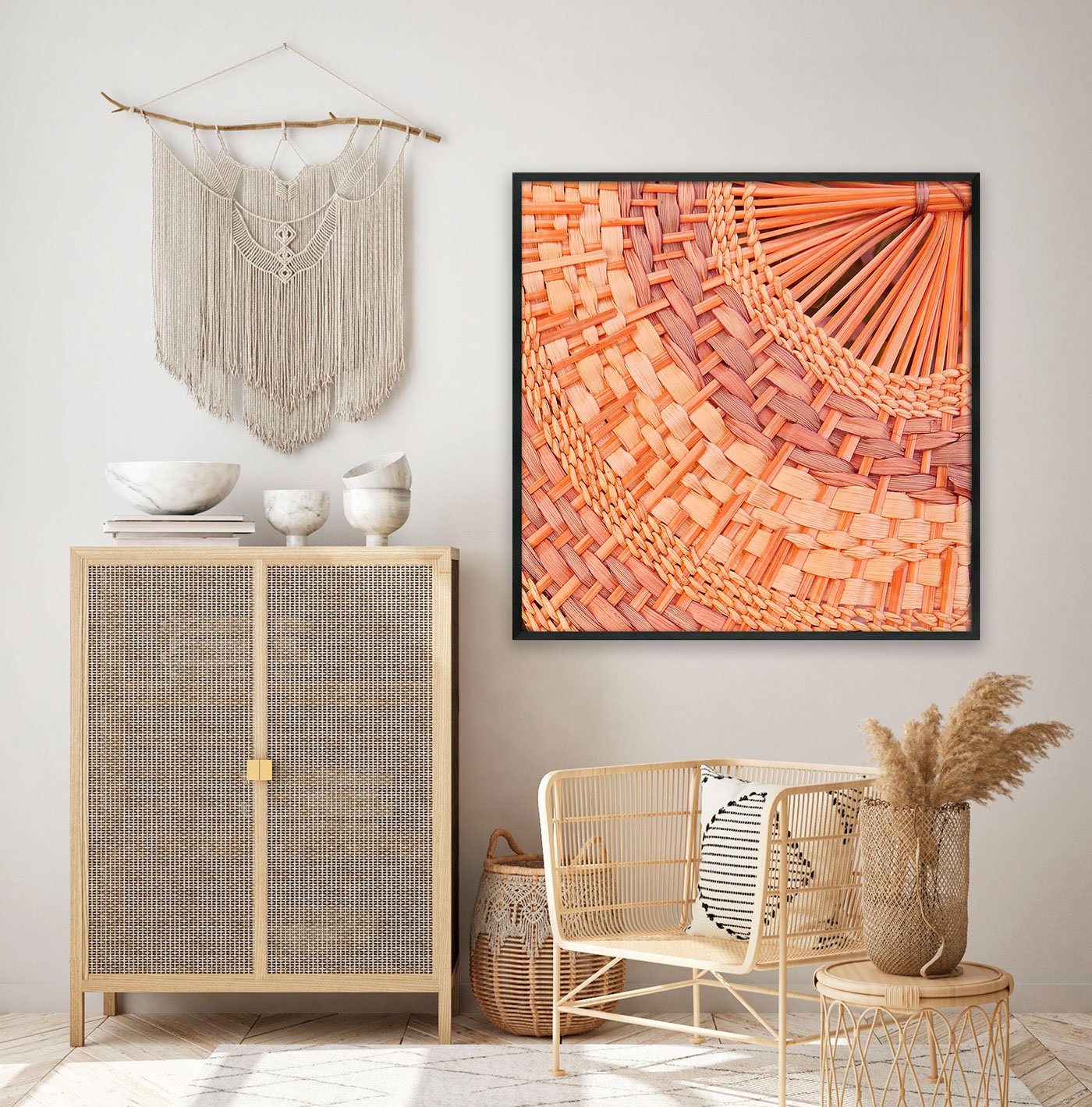 Quadro Decorativo Estilo Arte Artesanal em Fibras Naturais com Moldura e Vidro Quadro Decorativo Estilo Arte Artesanal em Fibras Naturais com Moldura e Vidro