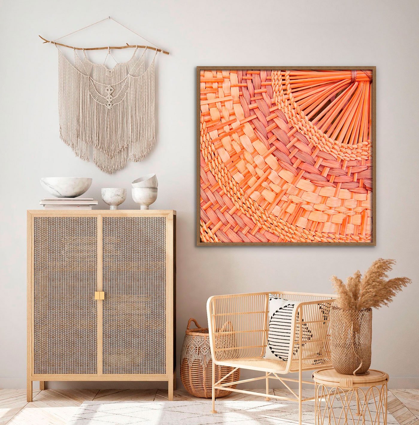 Quadro Decorativo Estilo Arte Artesanal em Fibras Naturais com Moldura e Vidro Quadro Decorativo Estilo Arte Artesanal em Fibras Naturais com Moldura e Vidro