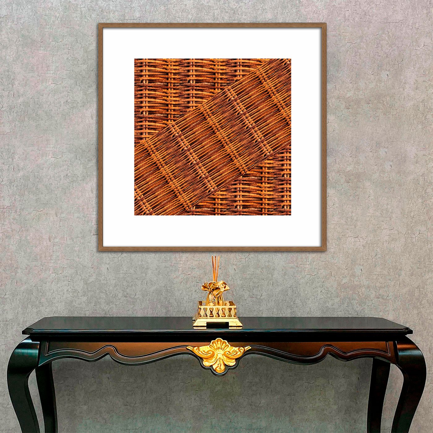 Quadro Decorativo Estilo Vime Rústico Tons Amadeirados com Moldura e Vidro Quadro Decorativo Estilo Vime Rústico Tons Amadeirados com Moldura e Vidro