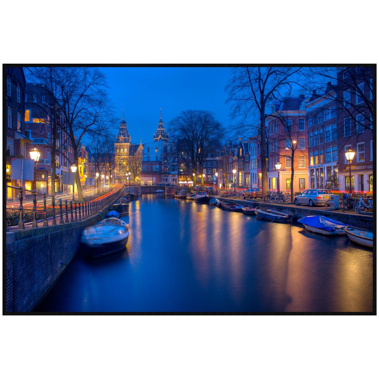 Quadro Decorativo Famoso Canal de Amsterdam Durante à Noite 150x100cm
