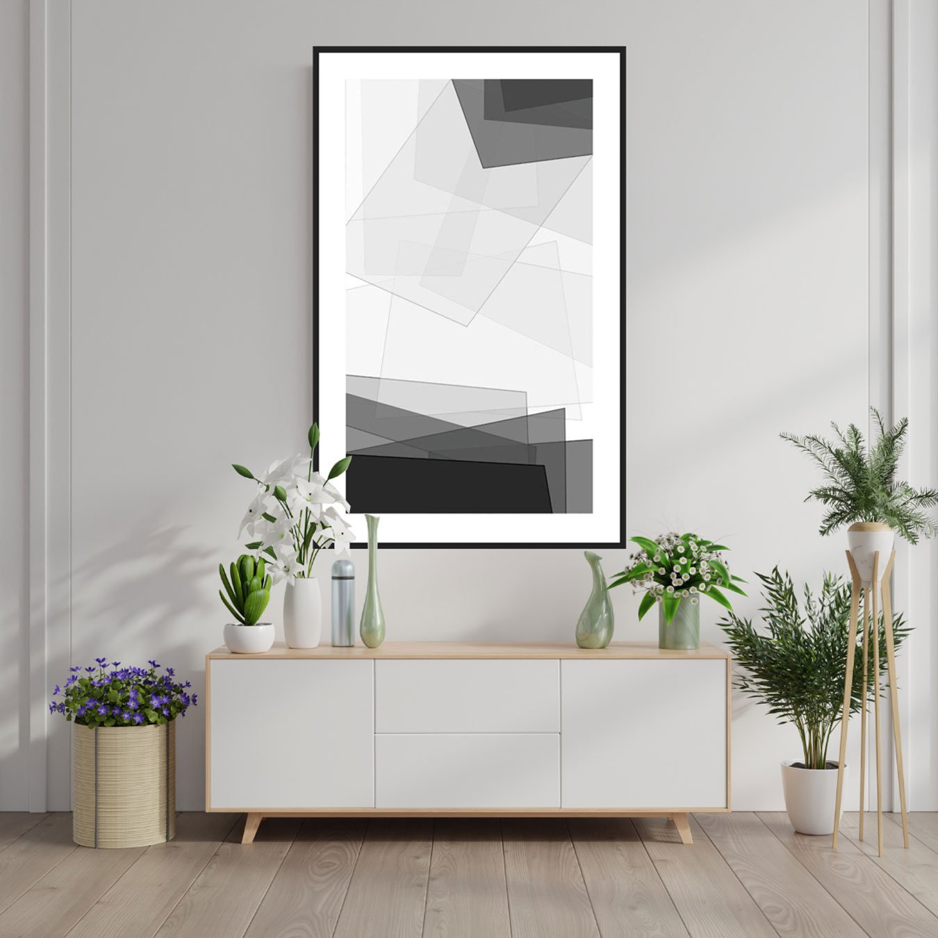 Quadro Decorativo Geométrico Abstrato em Preto e Branco - Escolha o Tamanho