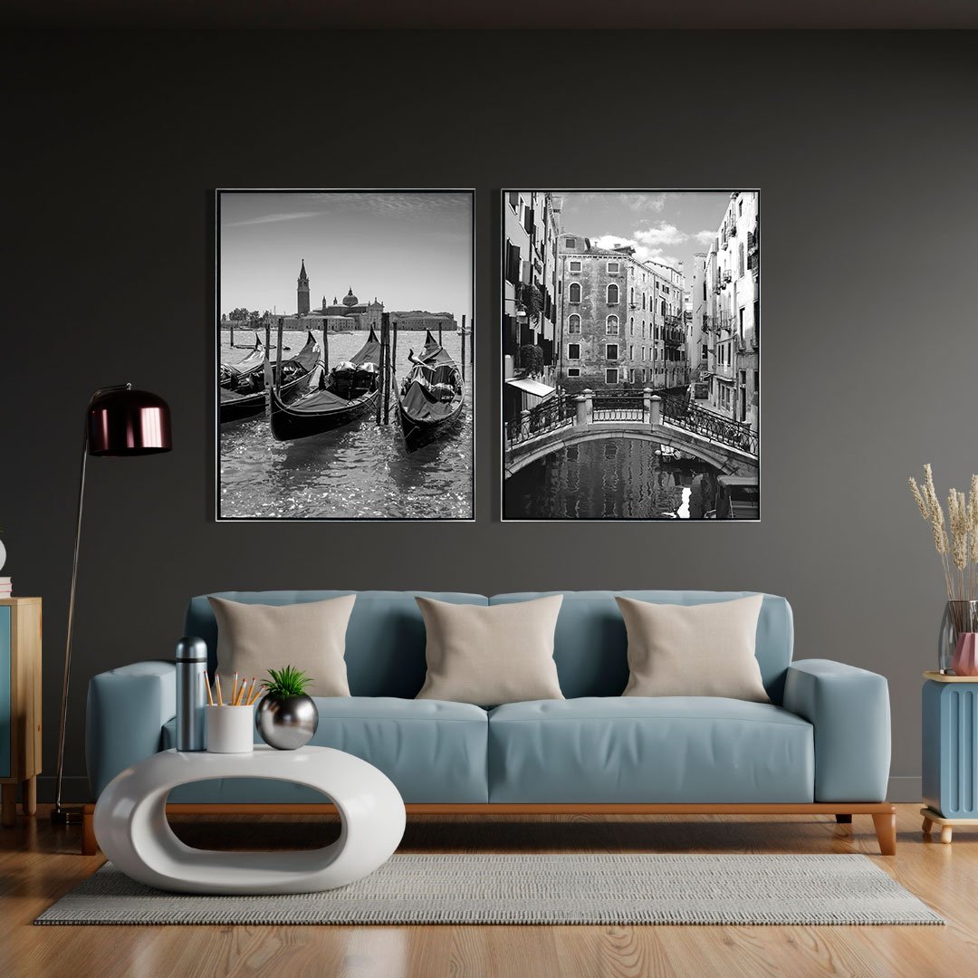 Quadro Decorativo Grande Paisagem Ponte Sobre Canal em Veneza 90x120 cm