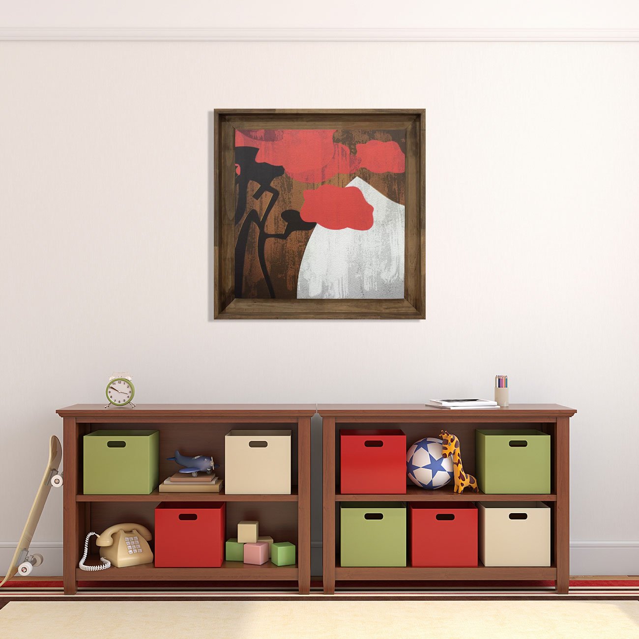 Quadro Decorativo Grande Tela Floral Colorida com Moldura Rústica 90x90cm