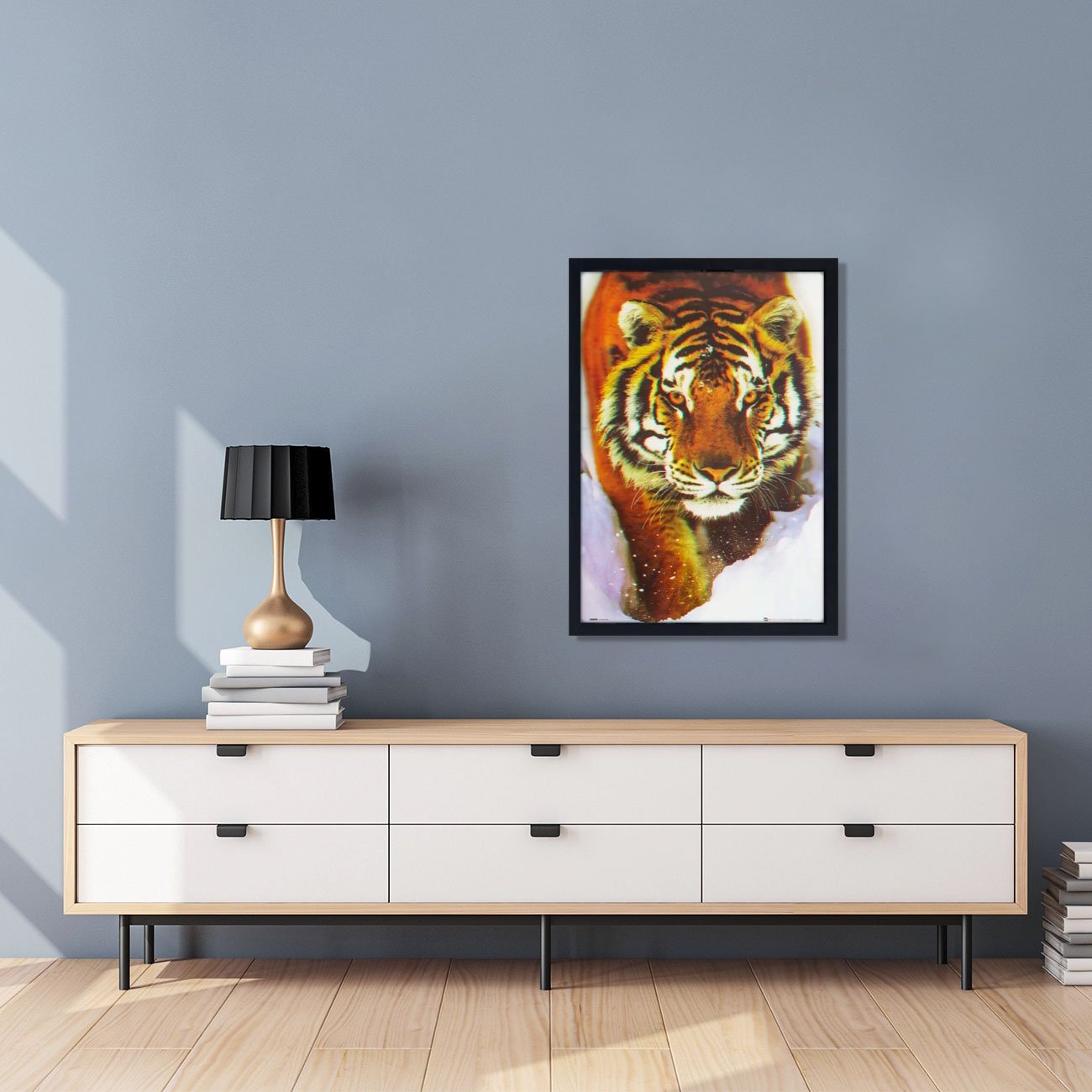 Quadro Decorativo Poster 3D Tigre Andando Sobre a Neve 50x70cm