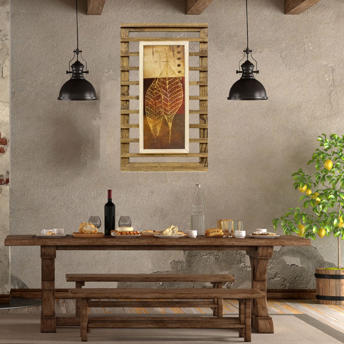 Quadro Decorativo Rústico Folhas Minimalistas 40x70cm