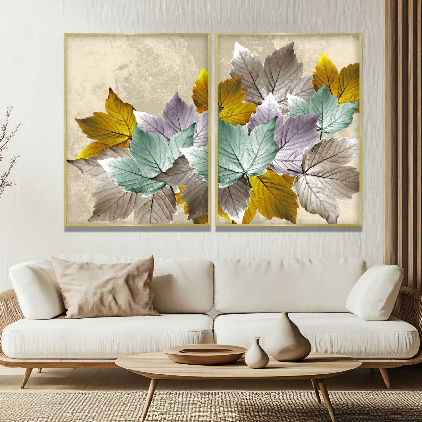 Quadro Díptico Folhas de Outono Coloridas 120x90 cm