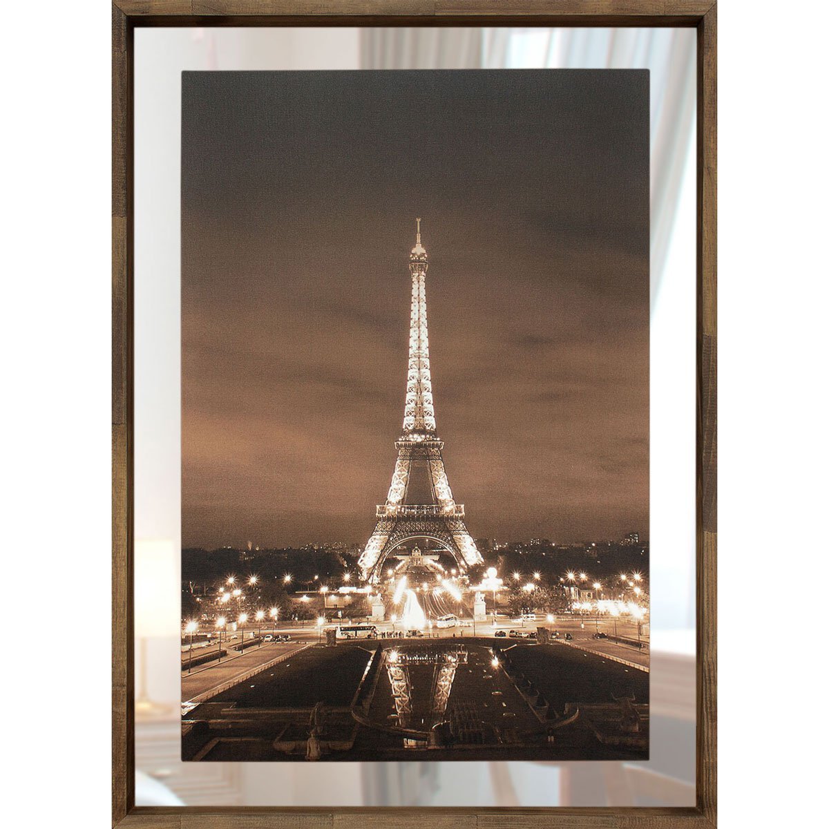 Quadro em Tela Paris Torre Eiffel Com Espelho e Moldura Rústica.