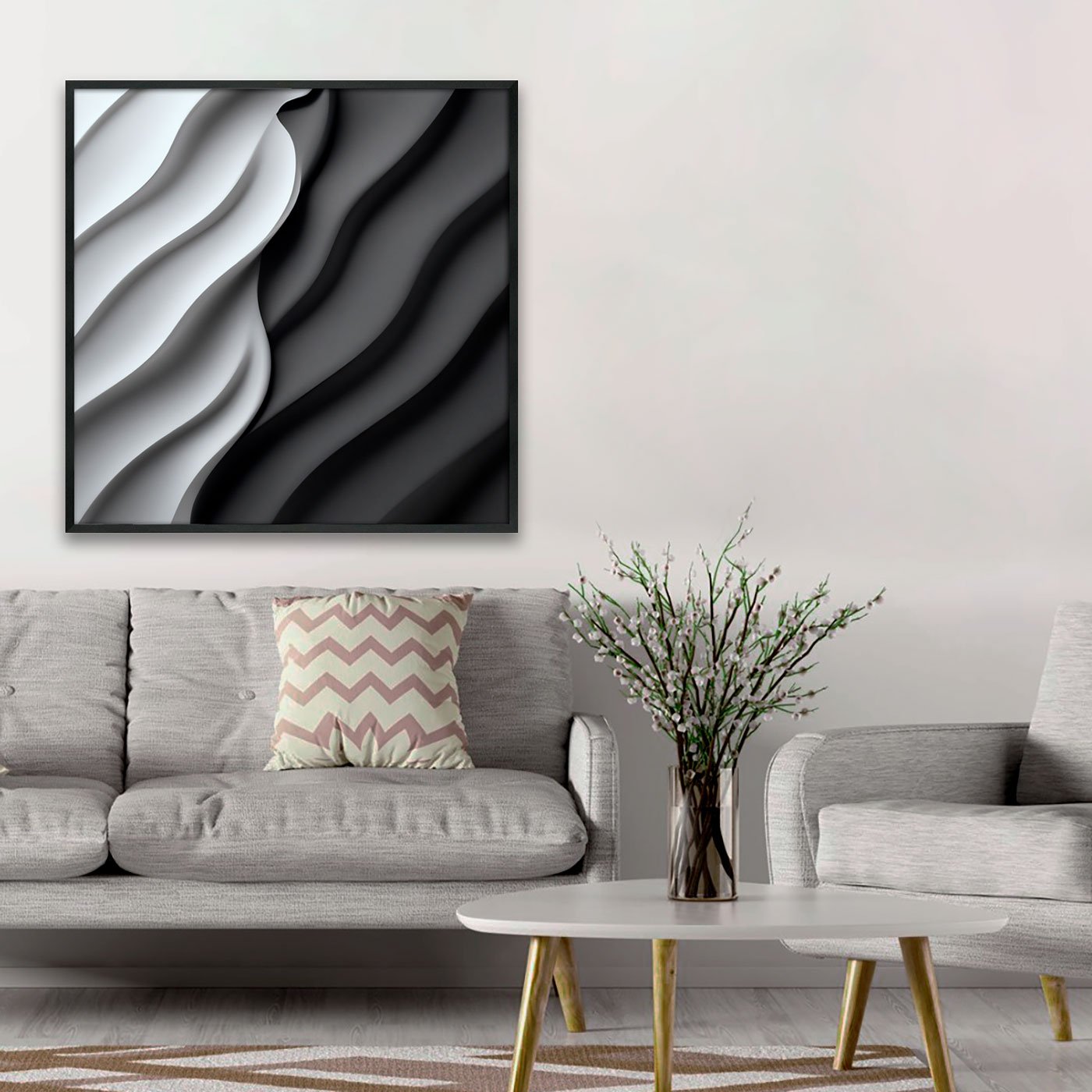 Quadro Estilo Relevo 3D em Ondas Fluidas Abstrato Moderno com Moldura e Vidro Quadro Estilo Relevo 3D em Ondas Fluidas Abstrato Moderno com Moldura e Vidro