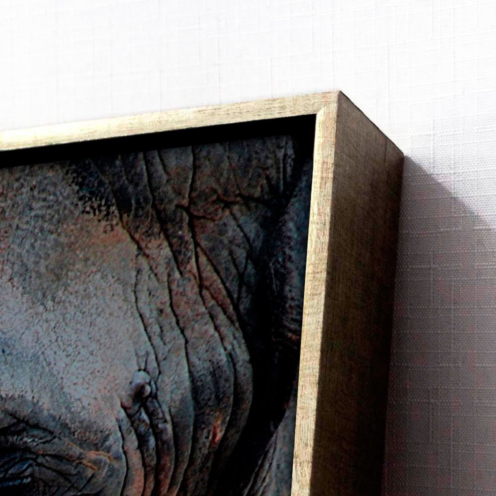 Quadro Grande Elefante em Tela Canvas com Moldura Prata 120x210 cm