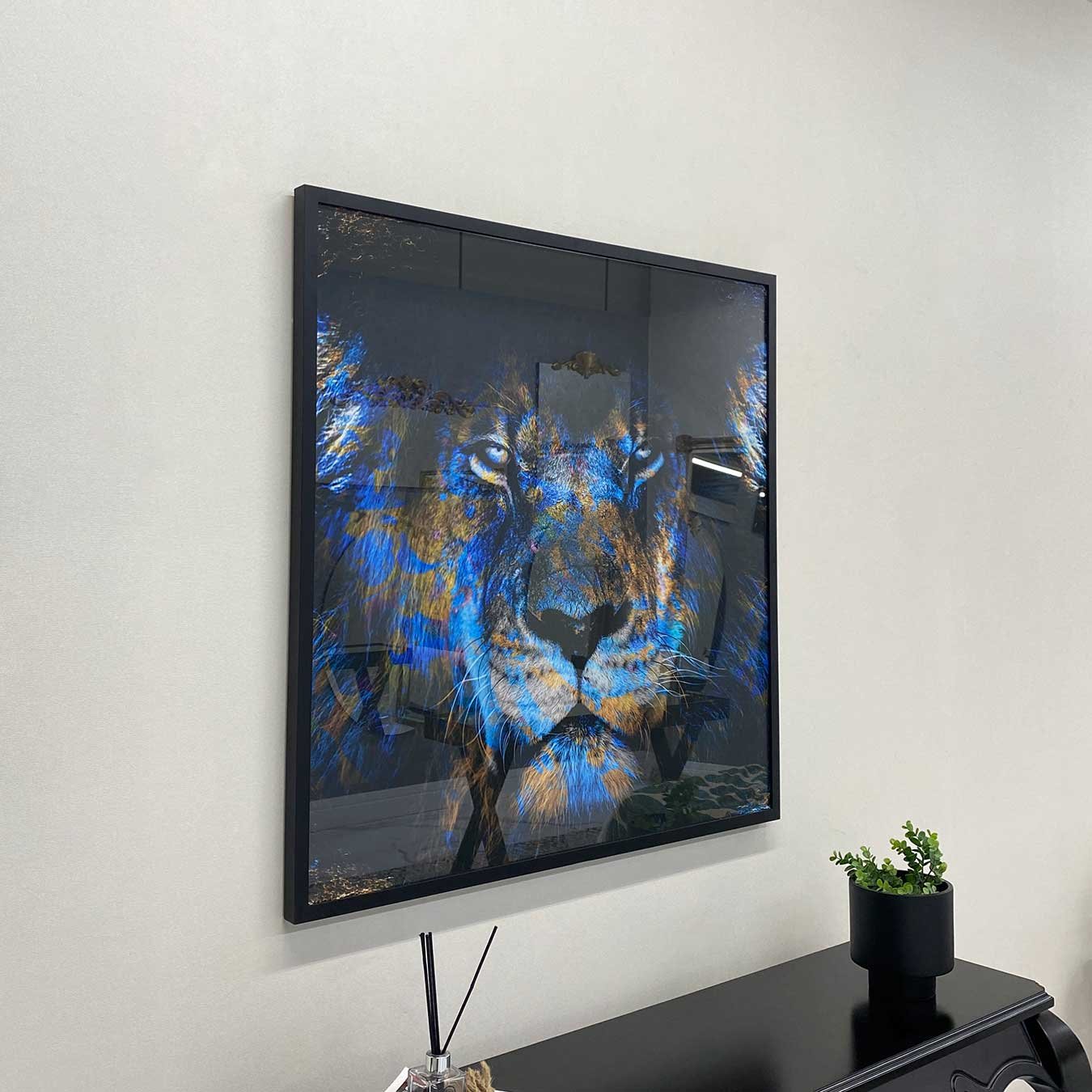 Quadro Grande Leão de Judá Colorido Tons Azuis para Sala Tamanhos Especiais