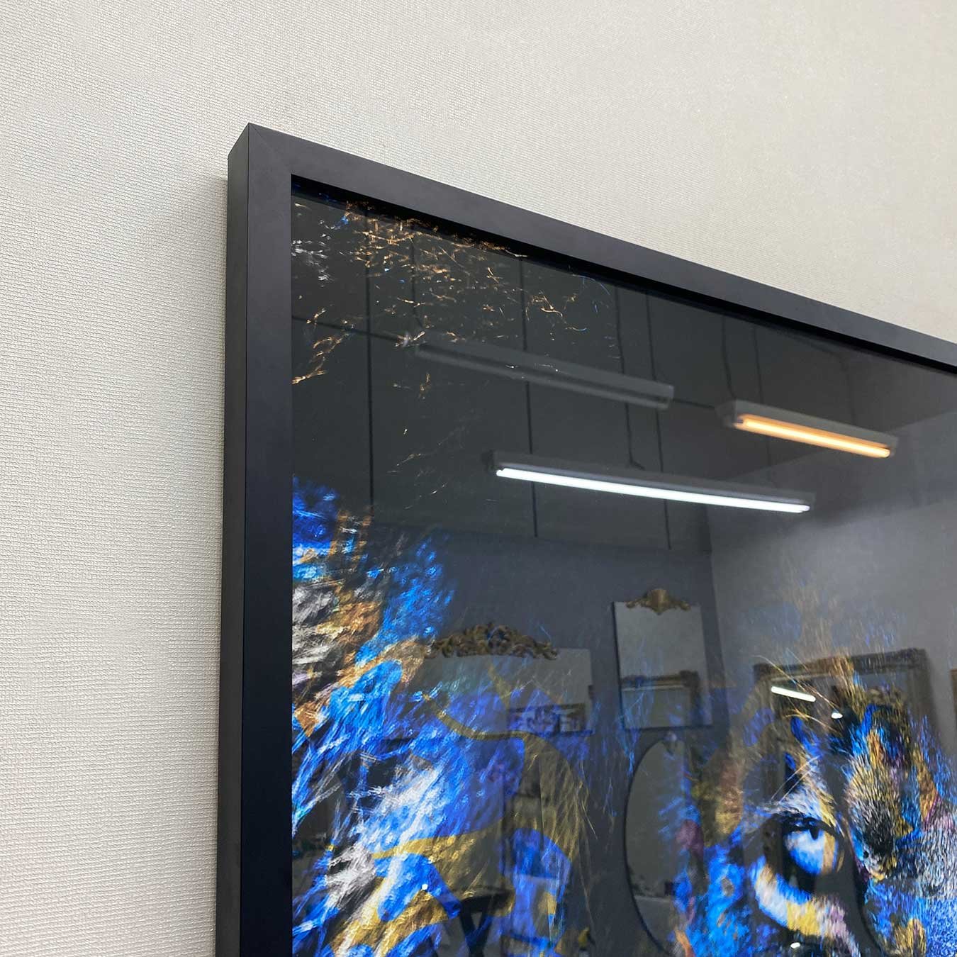Quadro Grande Leão de Judá Colorido Tons Azuis para Sala Tamanhos Especiais